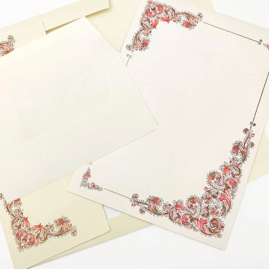 Italian Stationery Letter Writing Set in Portfolio ~ 10 sheets + 10 envelopes ~ Pink Florentine